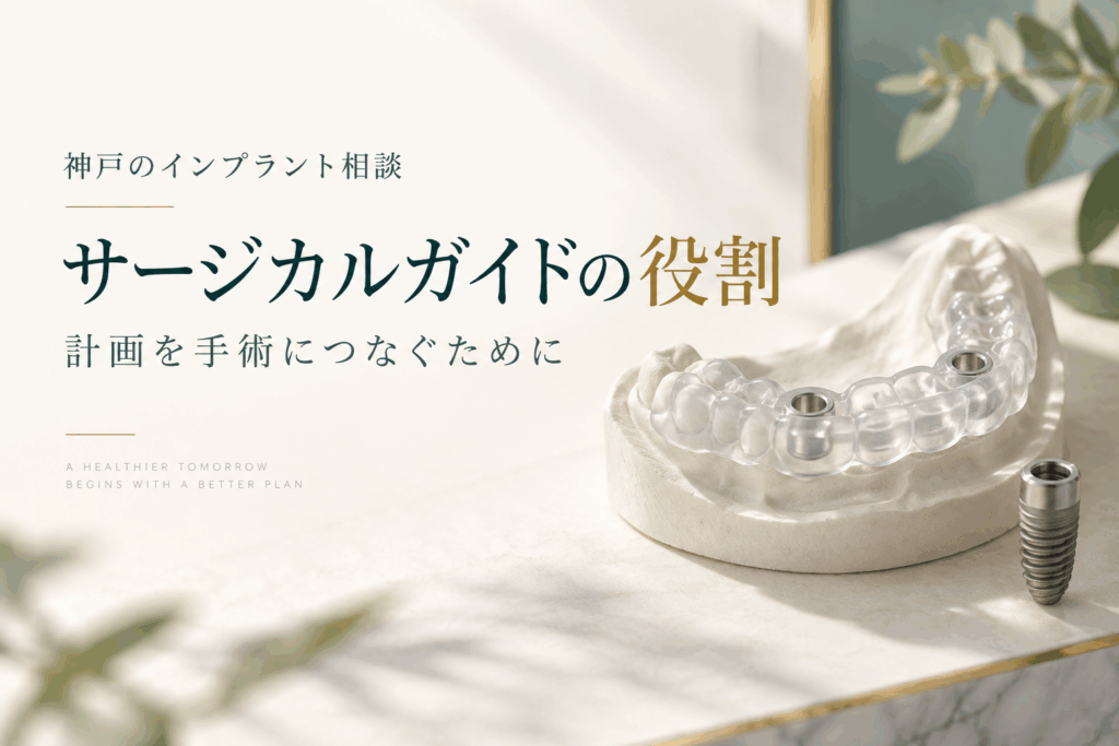 インプラント手術のサージカルガイドと歯列模型の概念イラスト