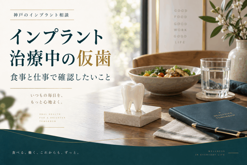 インプラント治療中の仮歯と食事・仕事を考えるためのイメージ