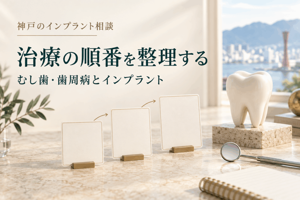 むし歯・歯周病の治療とインプラントの順序を整理する計画カード
