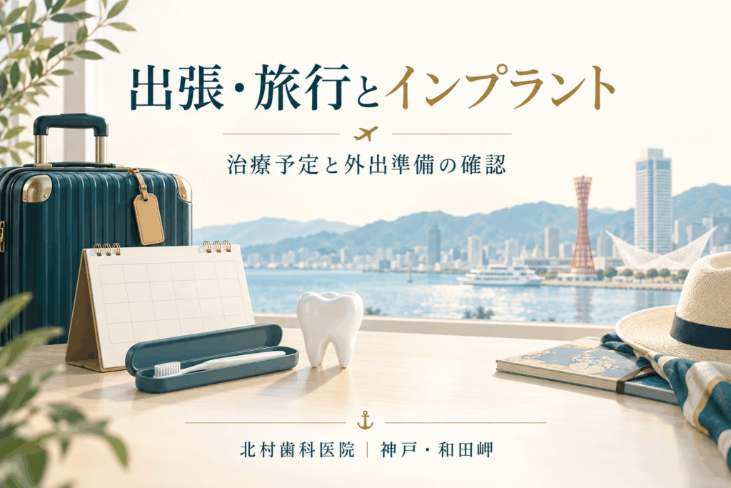 出張や旅行に向けてインプラントの通院日程と清掃用具を準備するイメージ